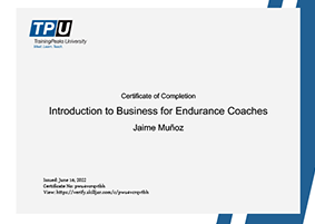 Certificación TrainingPeaks Introduction to Business for Endurance Coaches concedido al Entrenador de ciclismo Jaime TwoInky de Two Inky Bike