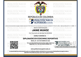 La Universidad Politecnico de Colombia otorga a el entrenador Jaime TwoInky la certificación en Coaching Deportivo